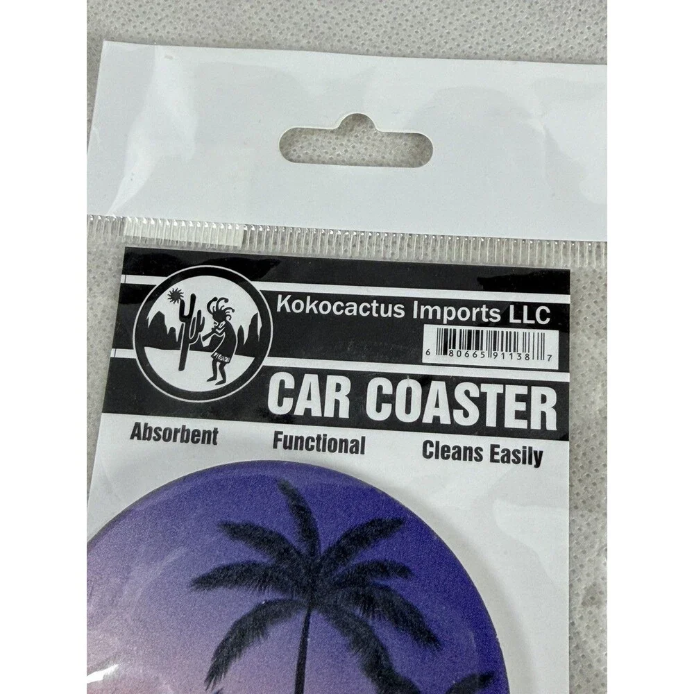 Two Car Coasters Pink and Purple Palm Trees New